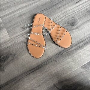torrid Tan Clear-Strap Studded Slide Sandals